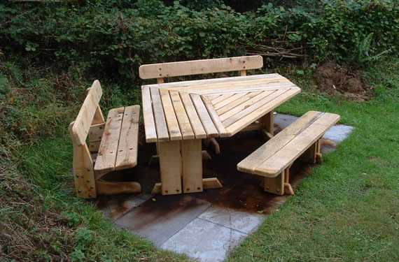 Slide 2 of 3 - Three-sided wooden picnic table